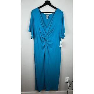 Catherines Maxi Dress Womens Size 2XWP Petite Blue Short Sleeve Faux Wrap NWT